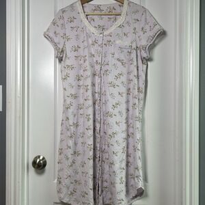 Simple Pleasures Lavender Floral Lace Trim Button Front Sleep Shirt Nap Dress